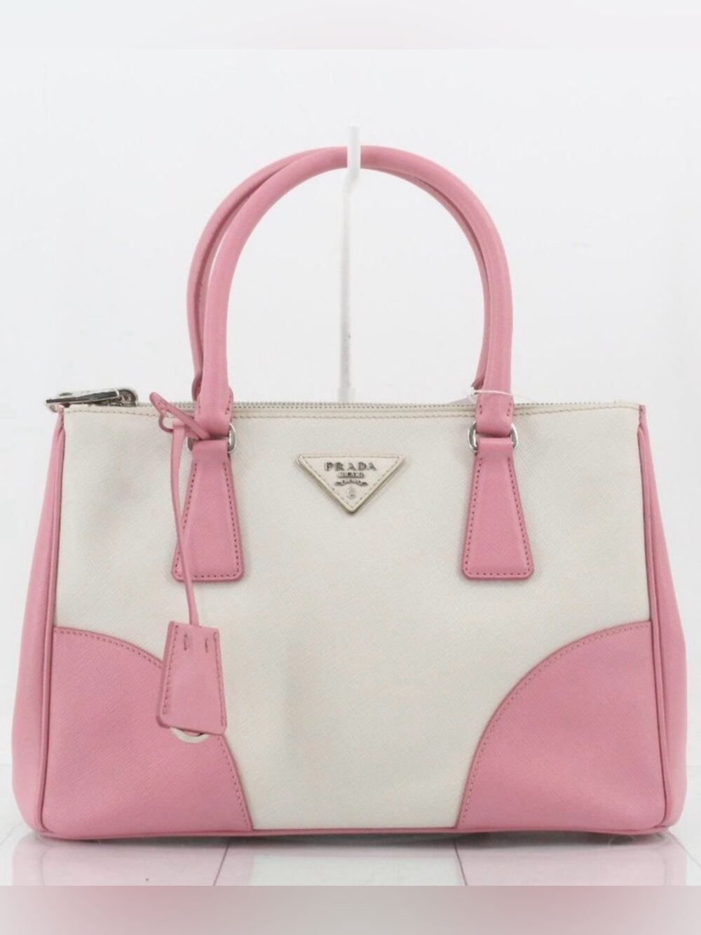Prada Pink and Cream Saffiano Leather Top-Handle Tote